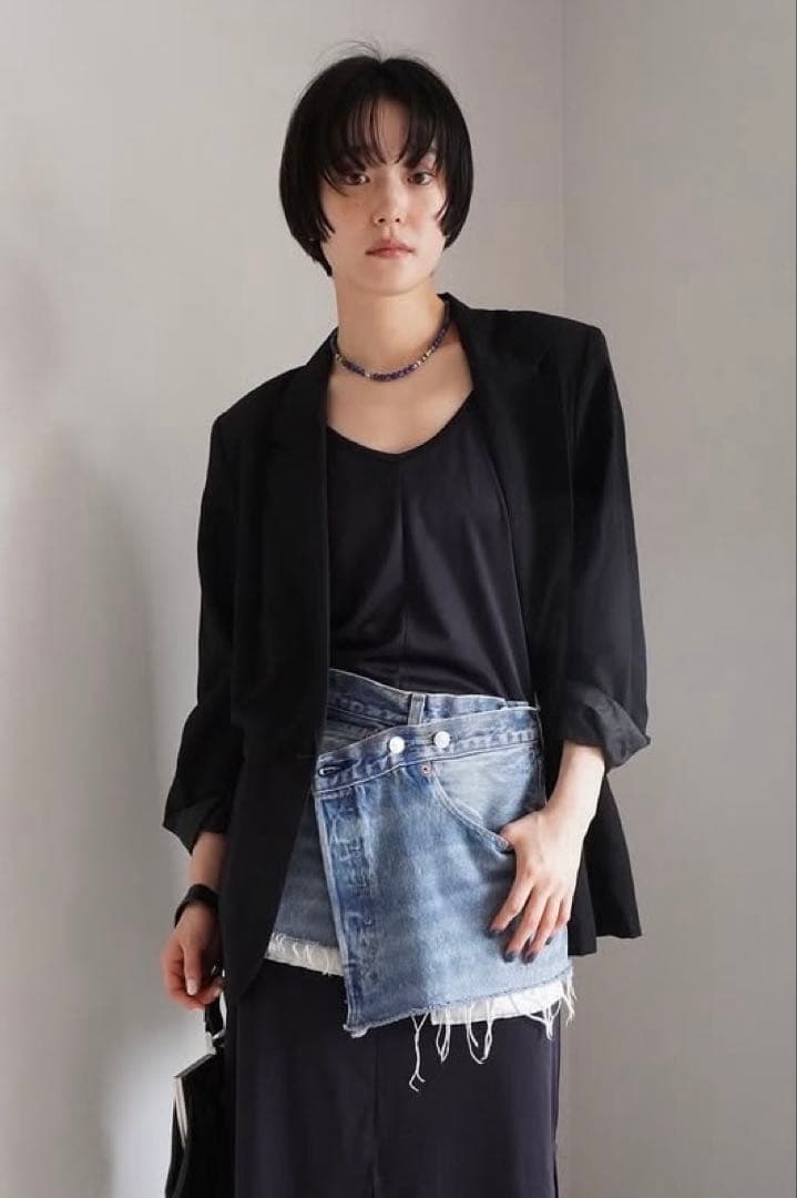 pollen vintage リメイクデニム巻きスカート