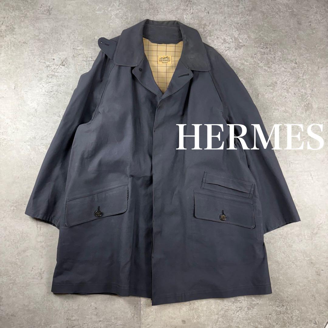 HERMES エルメス　ゴム引き　コート　チンストラップ　M 紺　バルマカーン