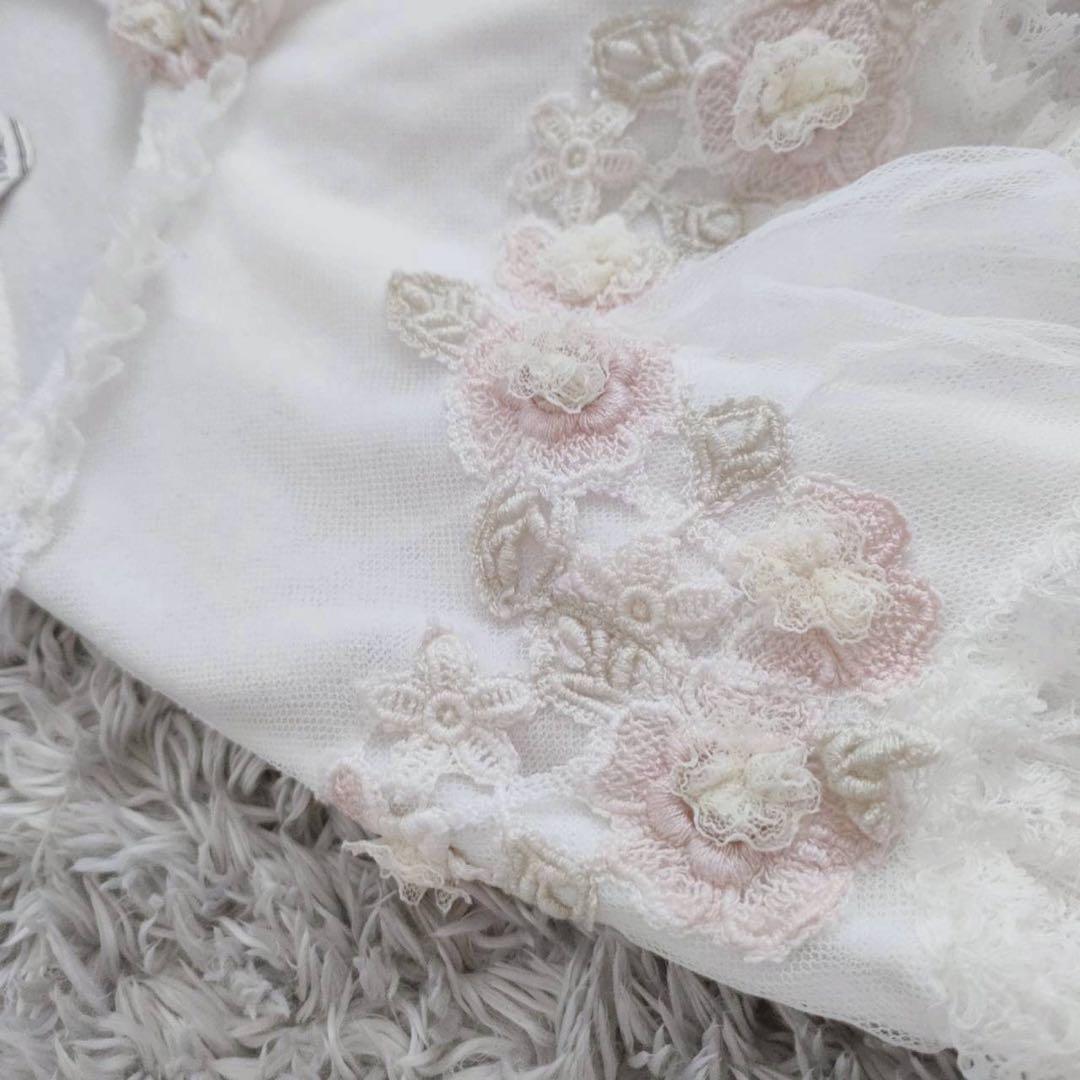 ヒスクローネ (15) 長袖 カーディガン レース 刺繍 パイル生地 ガーリー