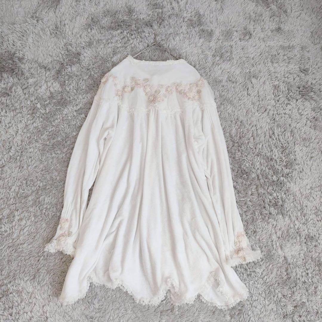 ヒスクローネ (15) 長袖 カーディガン レース 刺繍 パイル生地 ガーリー