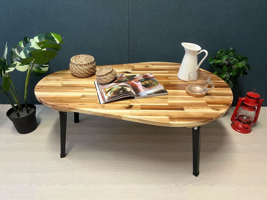 【送料無料】 ローテーブル だるま形 90cm 60cm アカシア 折りたたみ脚