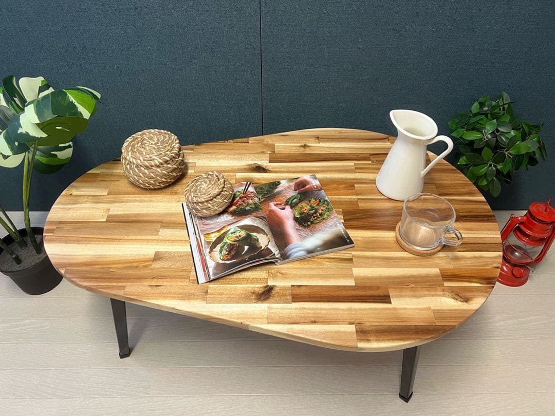 【送料無料】 ローテーブル だるま形 90cm 60cm アカシア 折りたたみ脚