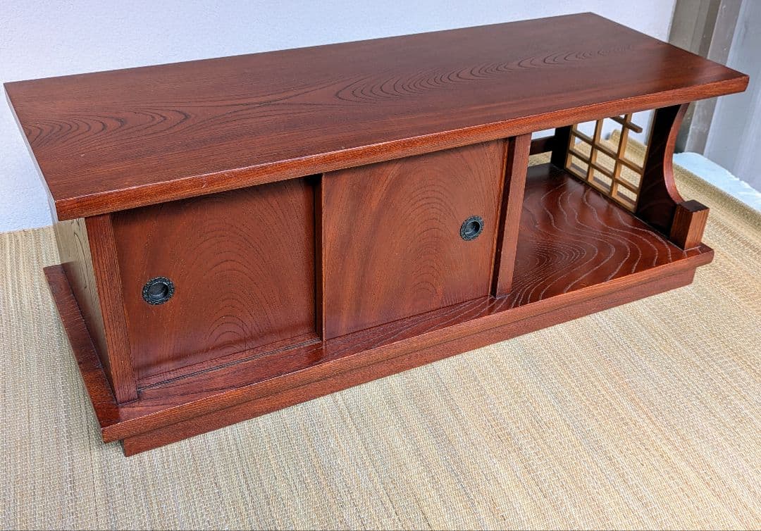 置き床　飾り棚　　無垢材　欅ケヤキ塗り　昭和レトロ