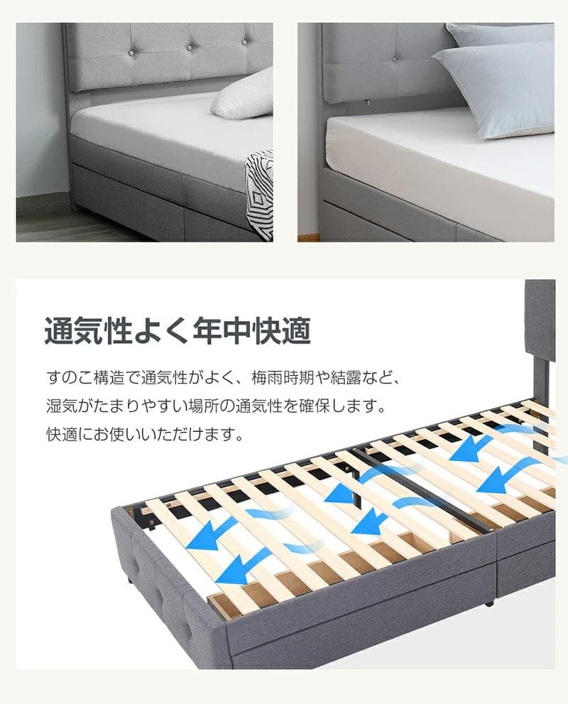 D・ダブル 北欧風 布貼りベッド 木製 アイアン 大人用【ダークグレー】