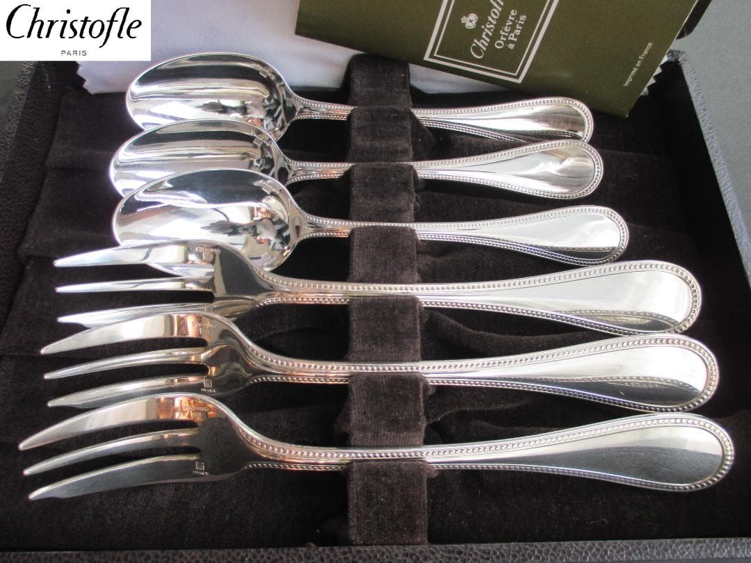 極美品☆高級銀器クリストフルシルバー銀P カトラリー６本セット　パール　収納箱入