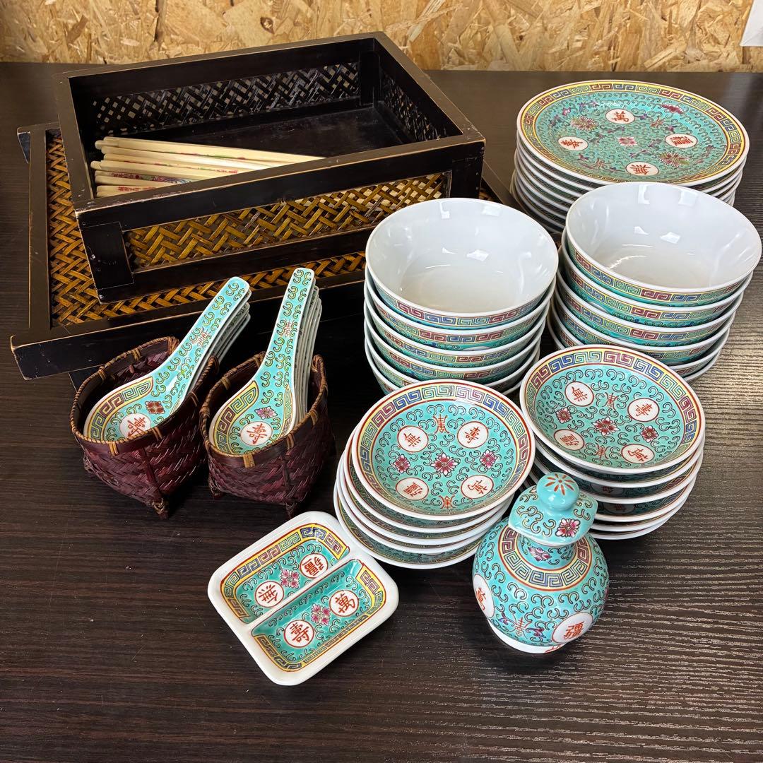 【まとめてお得】中国景徳鎮　皿　匙　レンゲ　景徳鎮　食器　皿　中華　箸　まとめ