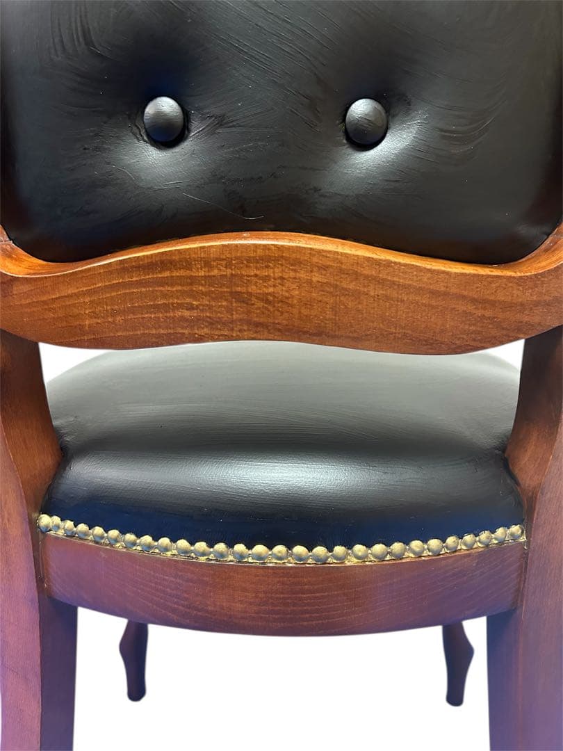 良品　イタリア ダイニングチェア 革張り 猫脚 ブラック①