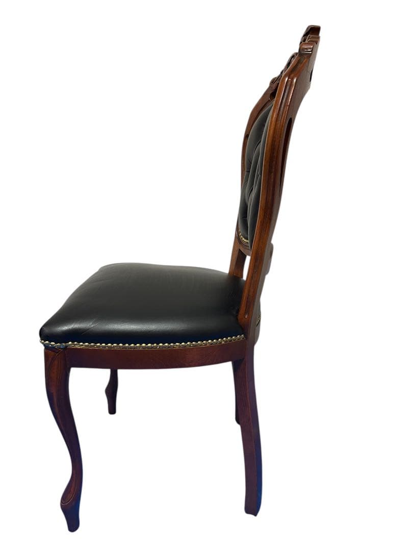 良品　イタリア ダイニングチェア 革張り 猫脚 ブラック①