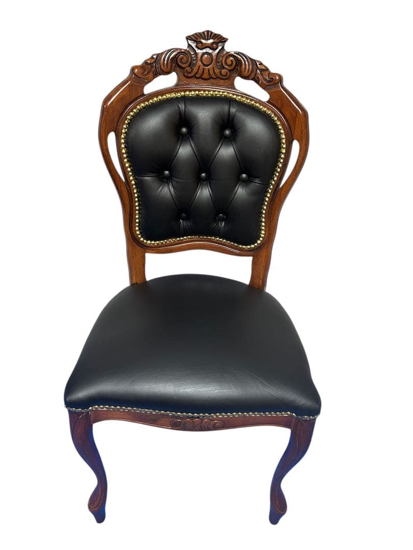 良品　イタリア ダイニングチェア 革張り 猫脚 ブラック①