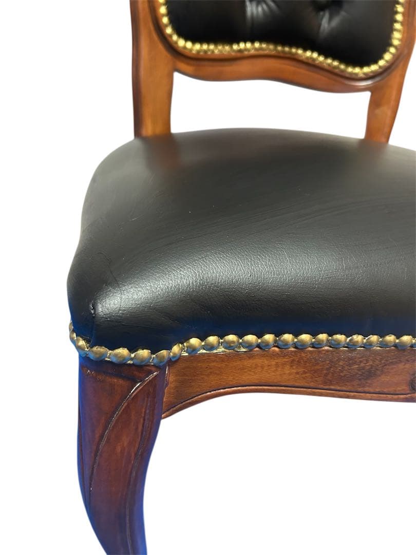 良品　イタリア ダイニングチェア 革張り 猫脚 ブラック①