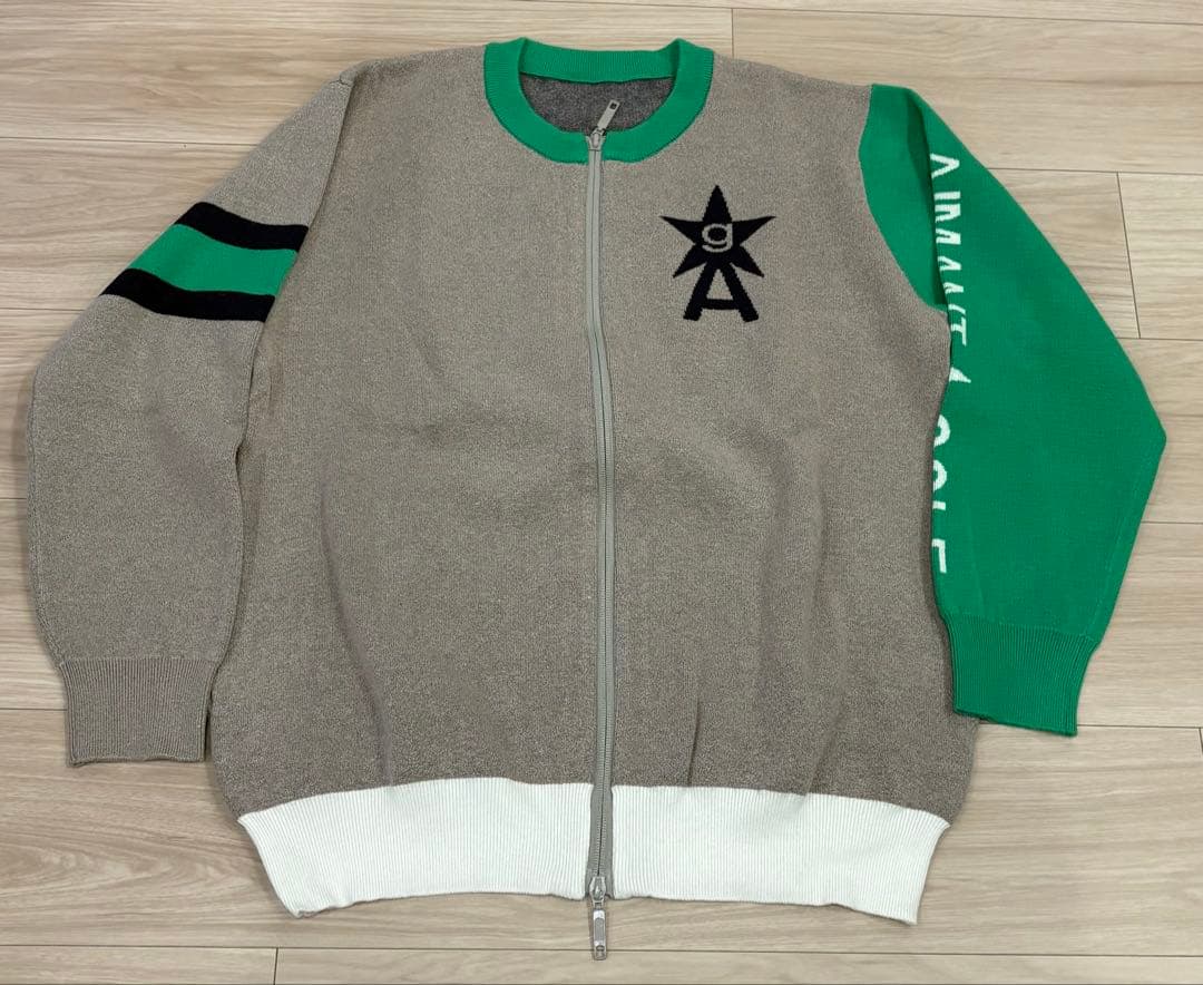 AIMANT GOLF ジップアップジャンパー グレー/グリーン