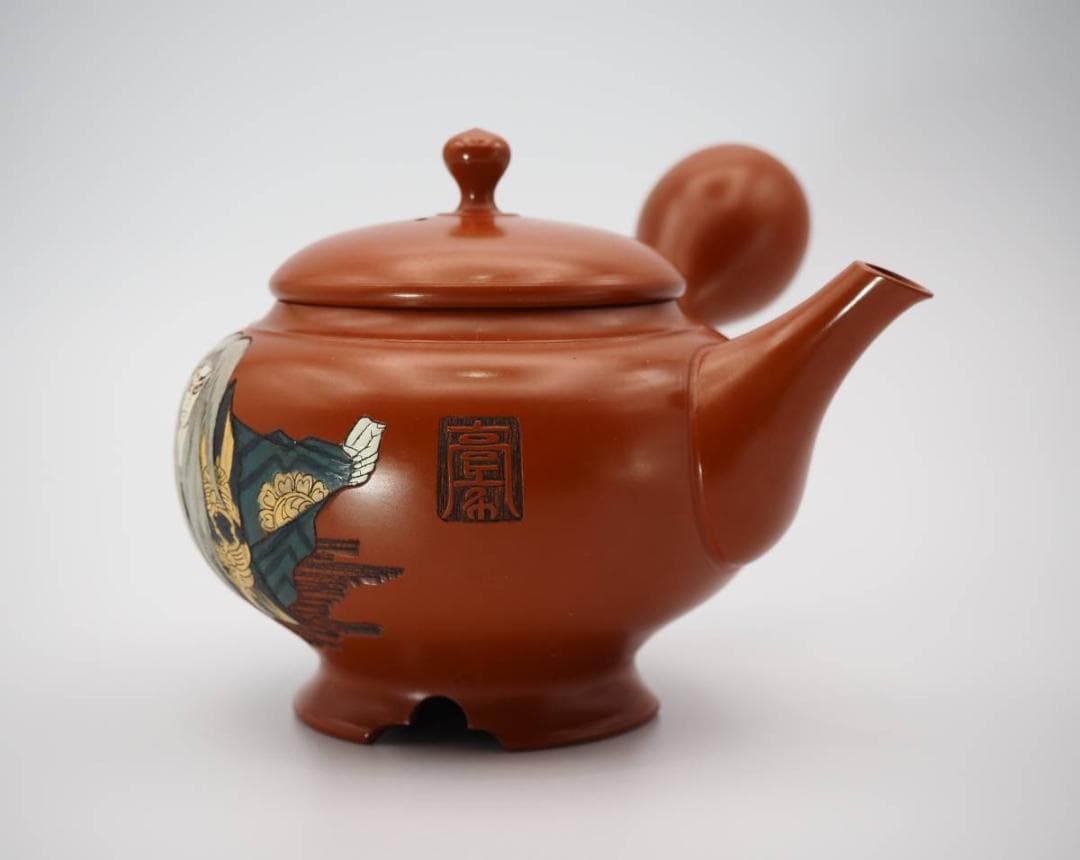 常滑焼 吉川雪堂 壺堂刀 歌舞伎十八番 鏡獅子 急須 茶注 共箱/共布 栞付