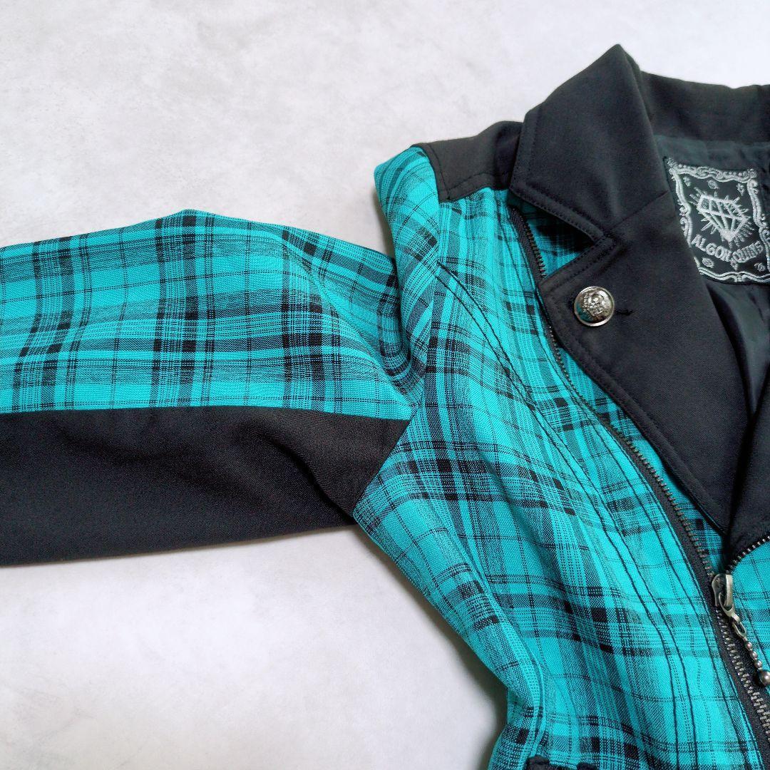 激レア✨️ALGONQUINS チェックライダース 銀ボタン 編み上げ 水色