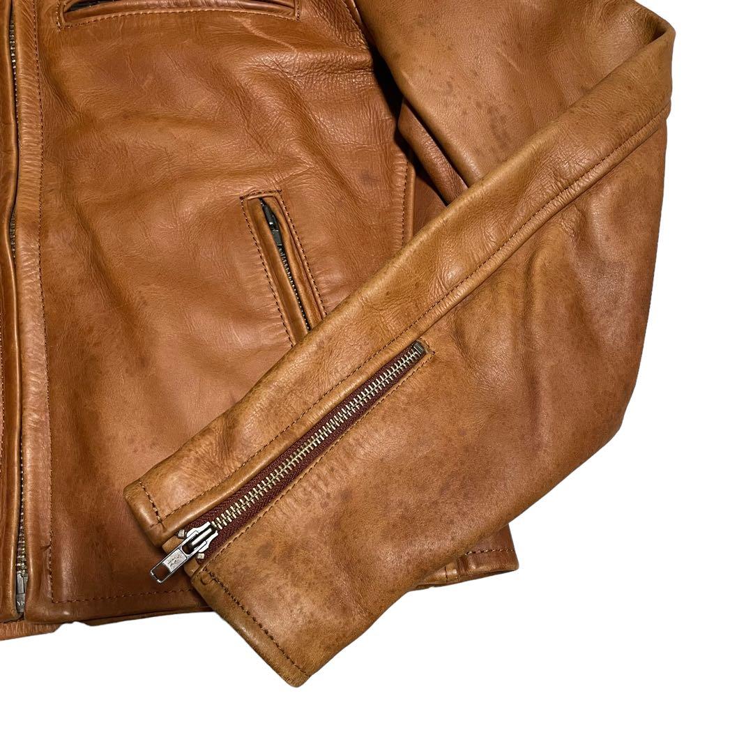 【Bikers】牛革 本革 カウレザーシングルライダースジャケット ブラウン M