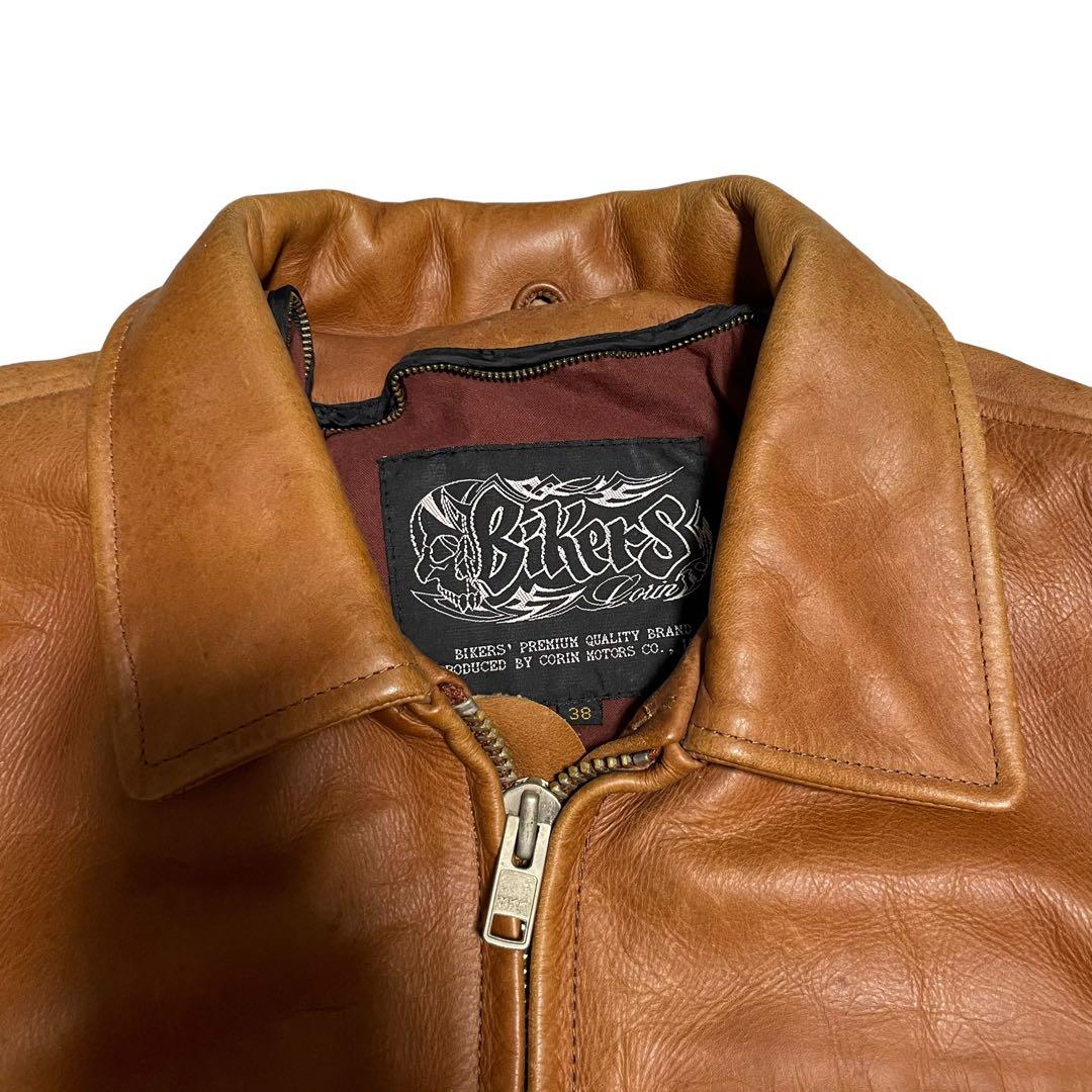 【Bikers】牛革 本革 カウレザーシングルライダースジャケット ブラウン M