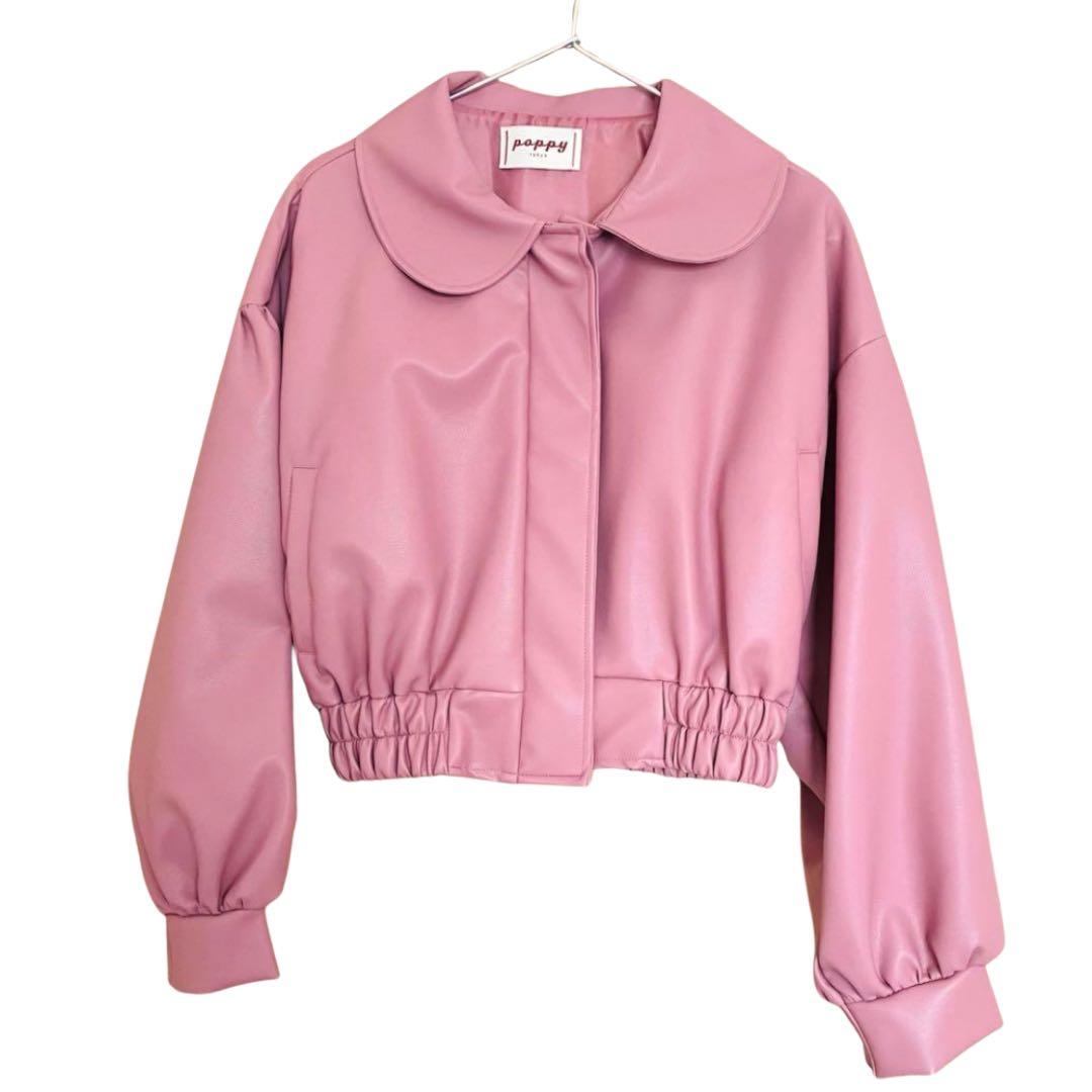 POPPY 2022 フェイクレザージャケット　ピンク