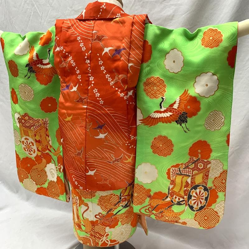 510ag43□七五三 三歳 女児 着物&被布&長襦袢 金駒刺繍 梅文□状態良好