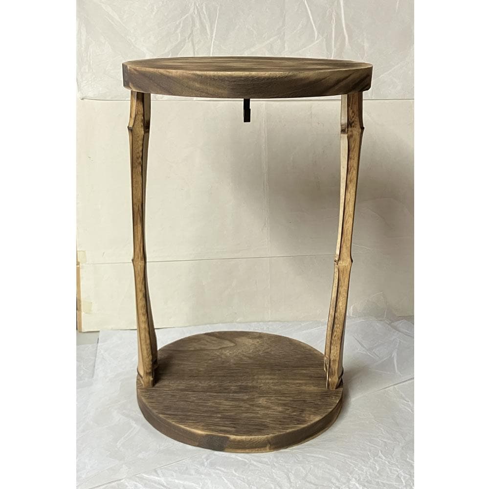 F1458 丸卓棚 花押 あり 木箱入り 木製 茶棚 茶道具 煎茶棚 煎茶道具