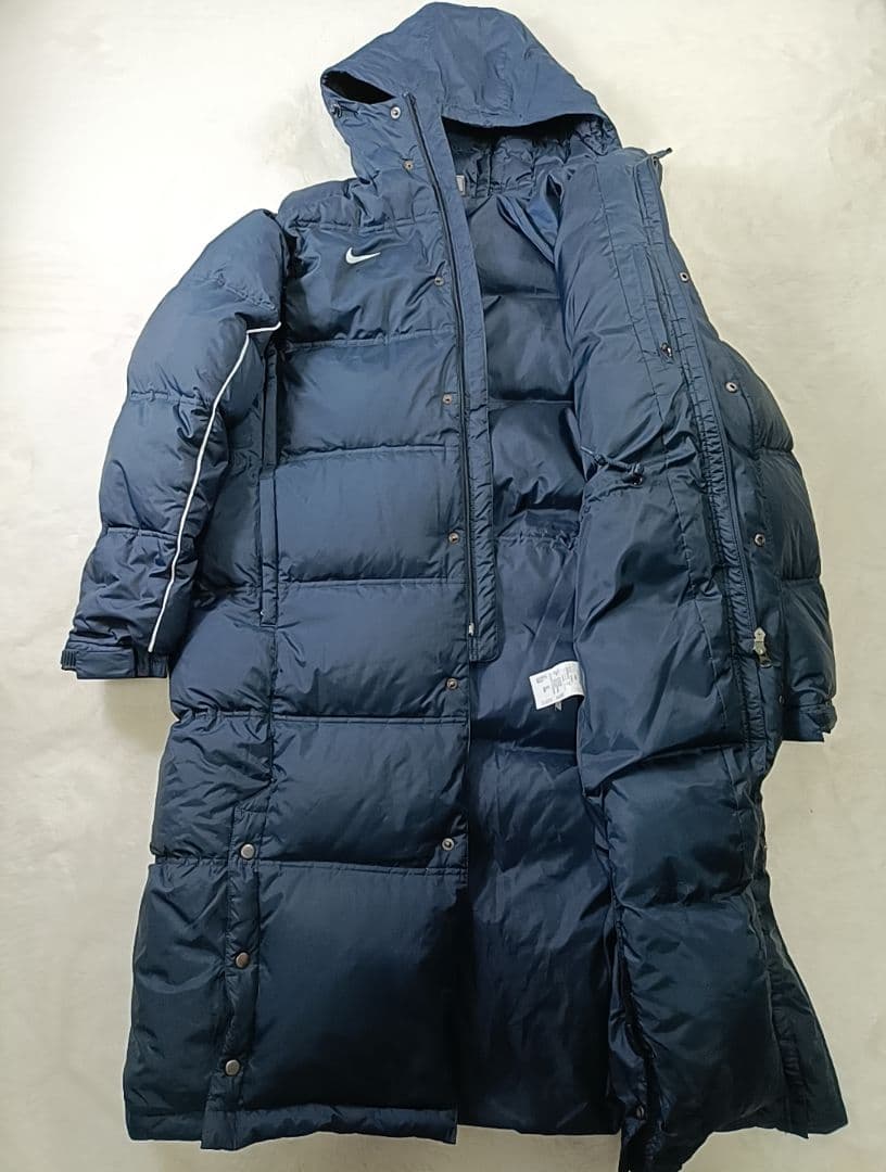 美品✨00s ナイキ ベンチコート ロング ダウン フェザー 防寒 ネイビーXL