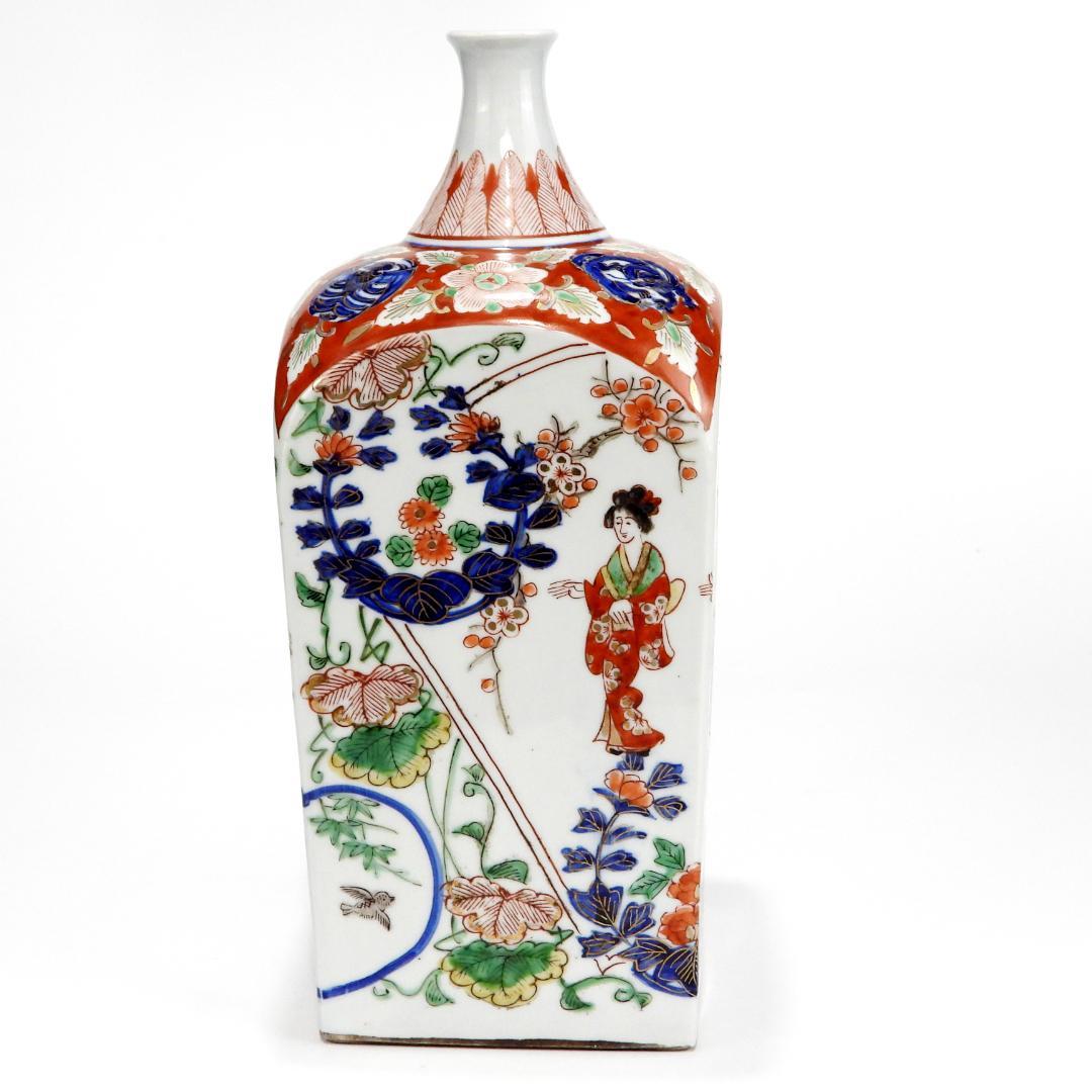 色絵金彩　美人画　角瓶　壷　徳利　一輪挿し　古伊万里