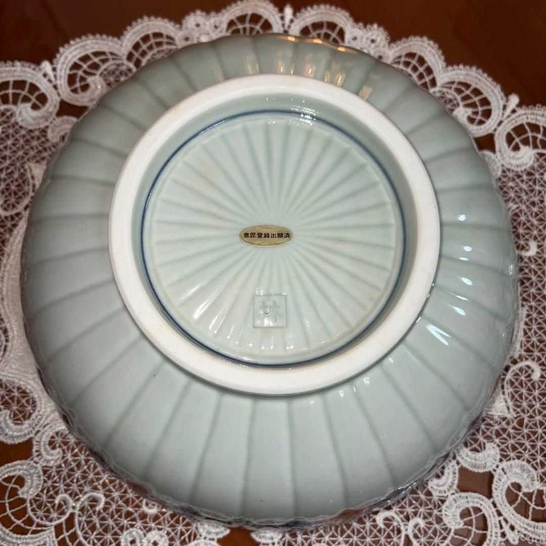 林九郎　染錦地紋　菊割　古伊万里　特大　大鉢　盛鉢　未使用