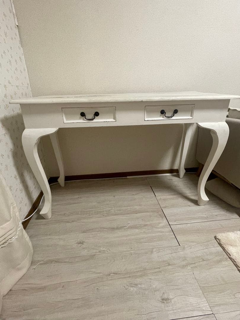 デスク　アンティーク　白　ホワイト　シャビーシック　猫脚　机　フレンチ