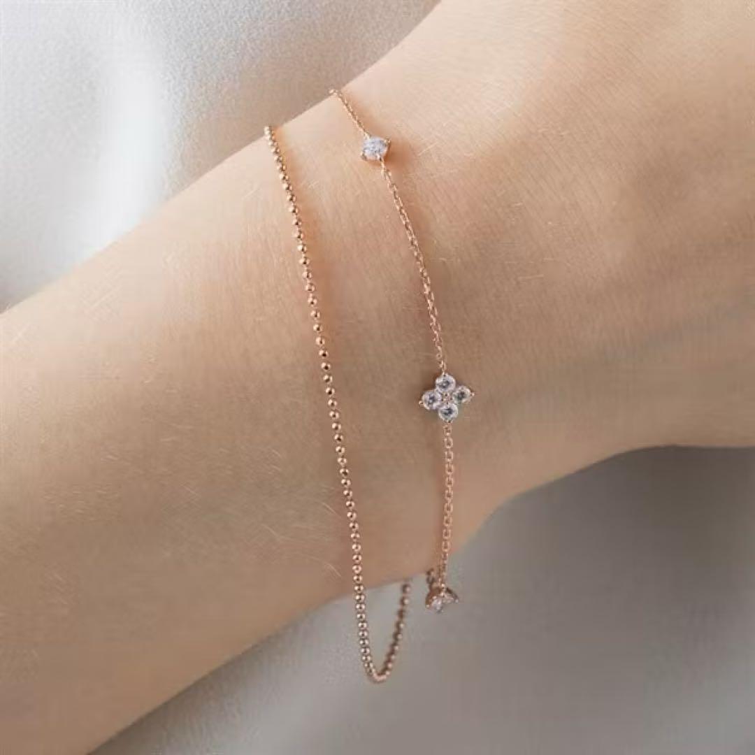 4℃ ブレスレット　シルバーブレスレット　ピンクゴールド　フラワー