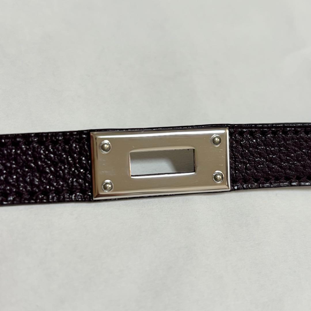 超美品　HERMES レザーメタルバングル パープル