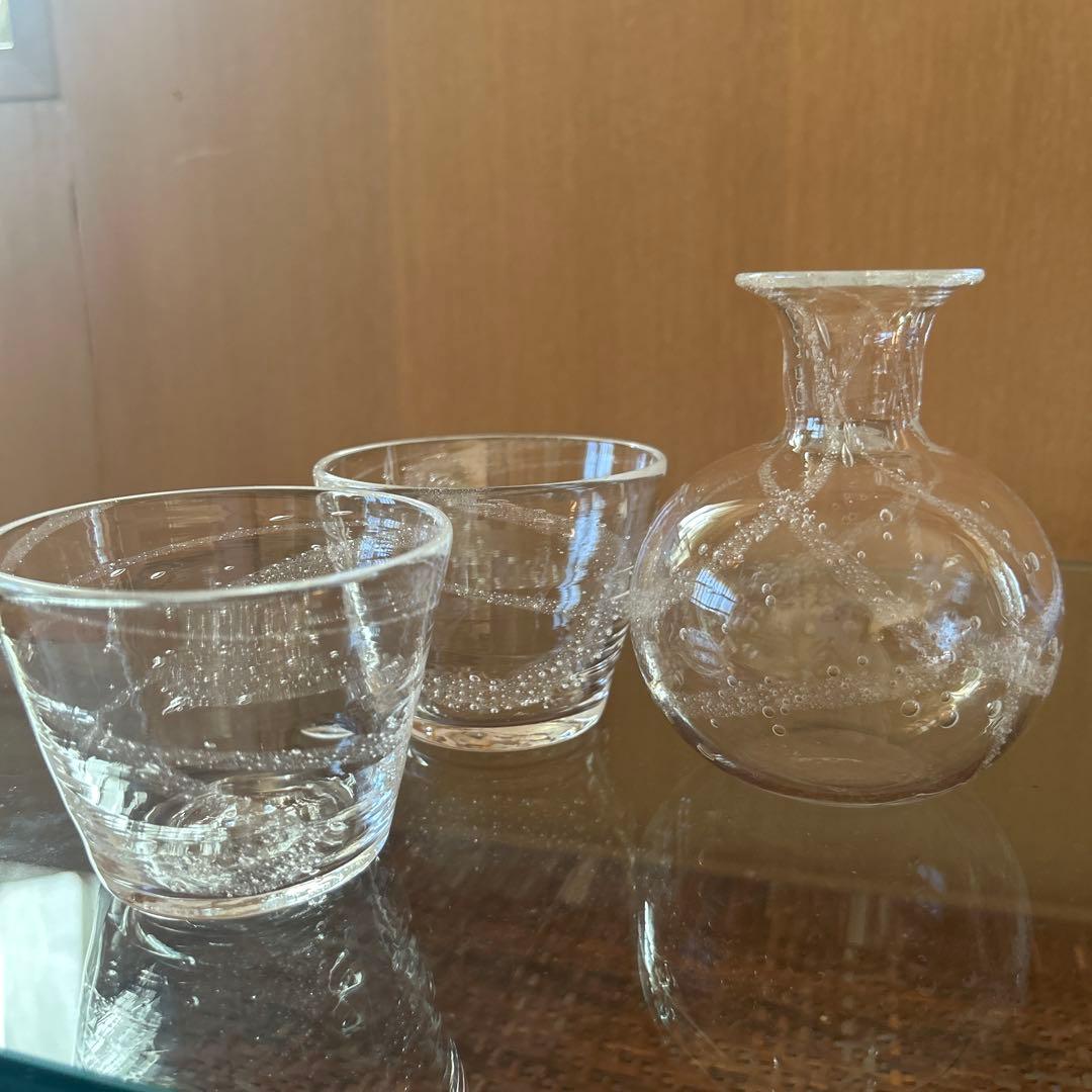 新品◆102荒川尚也　そばちょこ&型徳利　アワガラス気泡3点セット　晴耕社ガラス