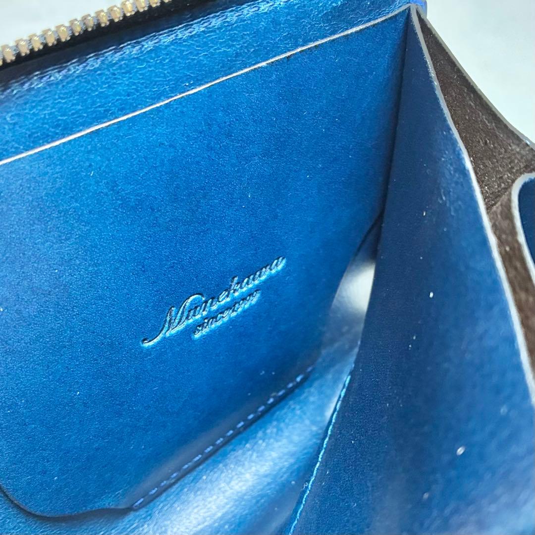 【美品】　Munekawa ムネカワ　L字ファスナー財布　クラム　ブルー　人気