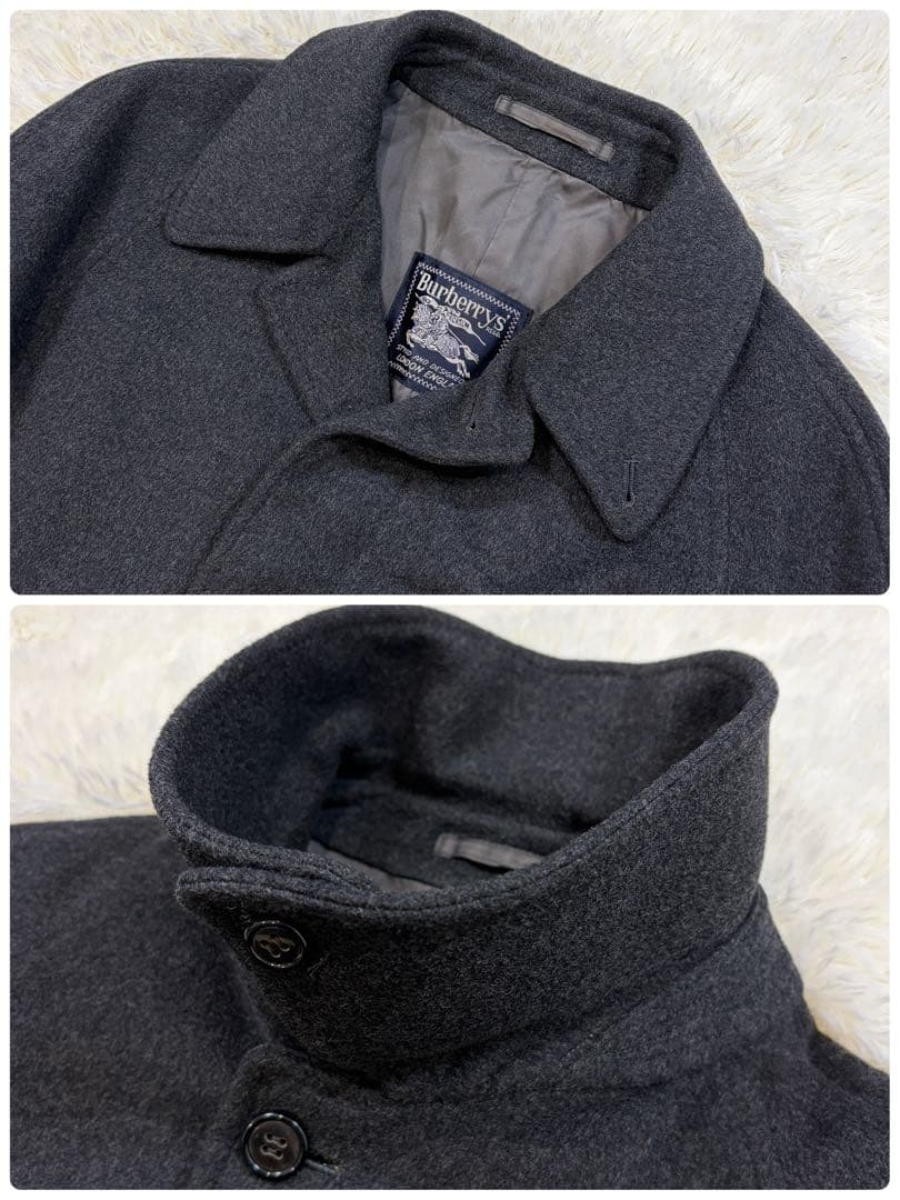 【美品】バーバリーズ カシミヤ50% ステンカラーコート 比翼 ロング グレーS