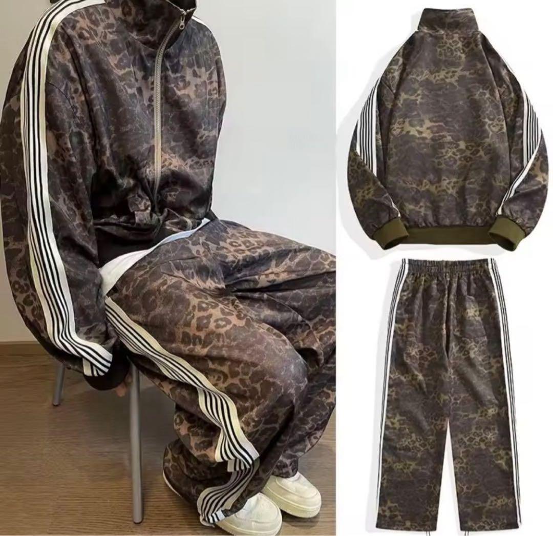 レア完売 レオパード柄 カモフラージュ フルジップジャージ上下セット ゆったり系
