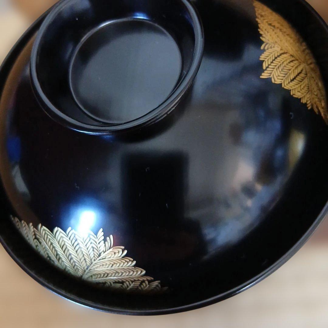 輪島塗　蓋付吸物椀 5客 金箔　蒔絵　沈金