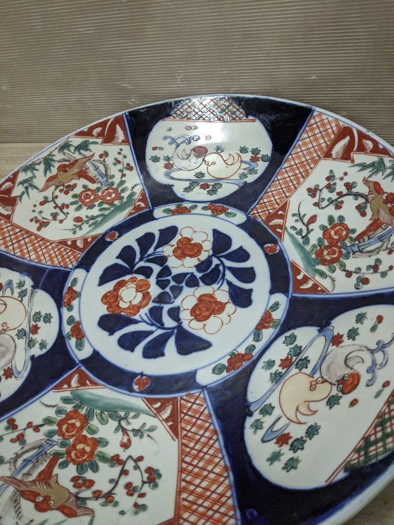 希少特大皿　古伊万里色絵図大皿　直径約47cm 飾り皿