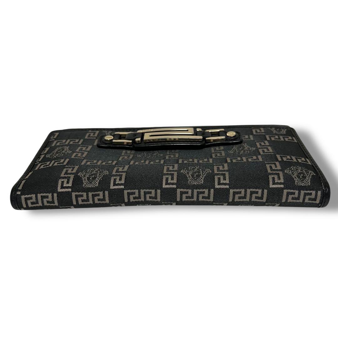 美品 VERSACE 長財布 キャンバス レザー ブラック グレカ メデューサ