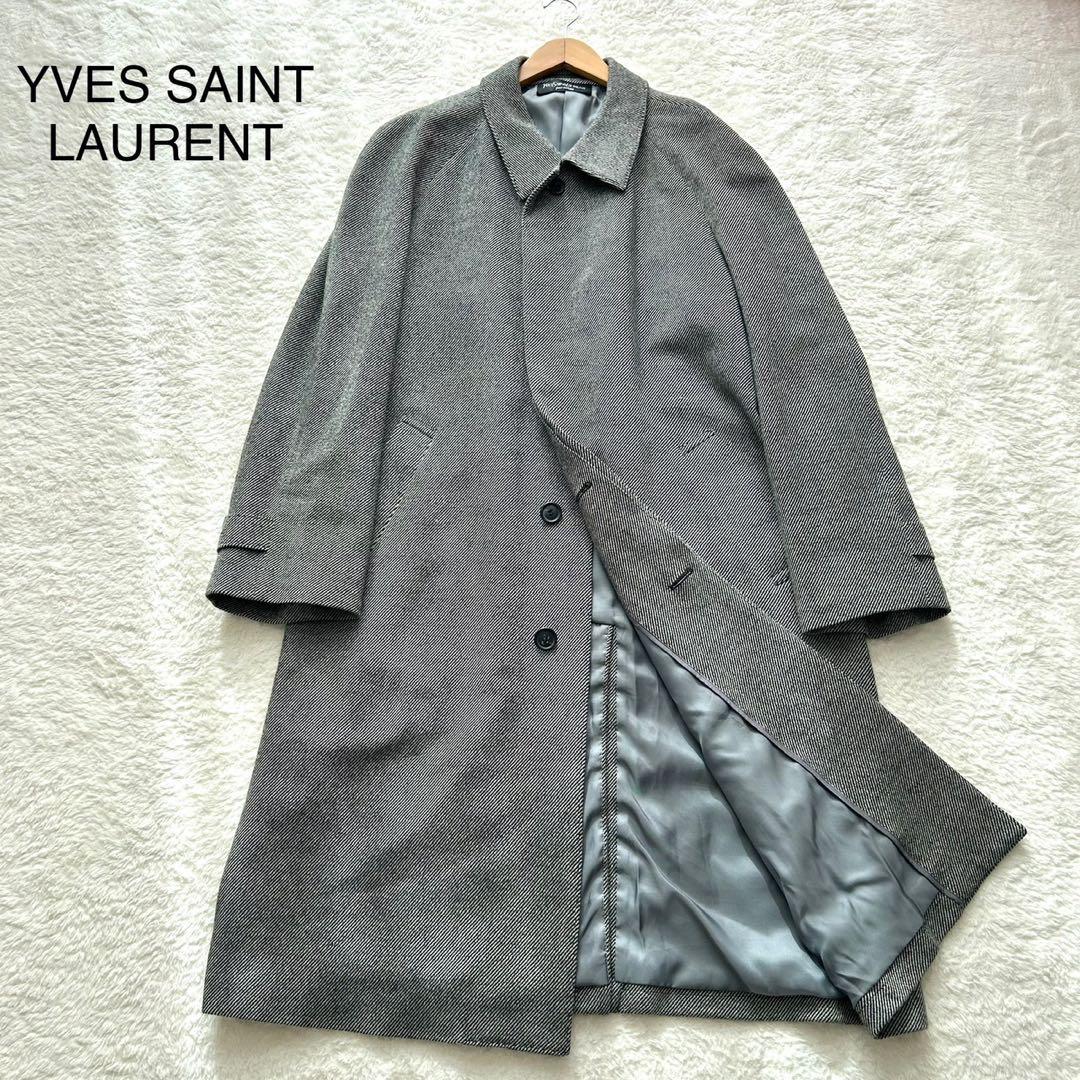 【高級】イヴサンローラン カシミヤ ヘリンボーン ロング 比翼コート XL