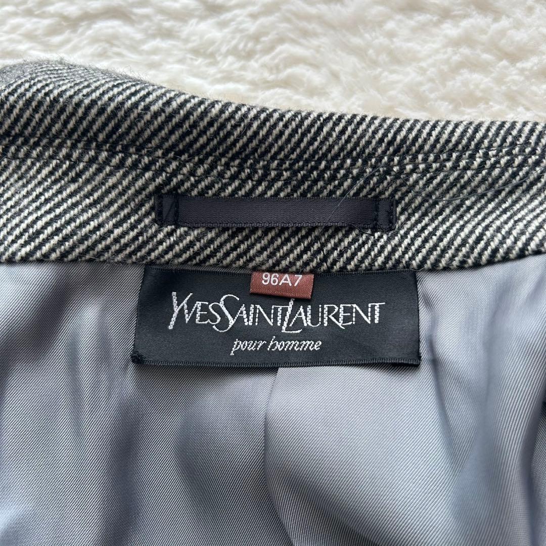 【高級】イヴサンローラン カシミヤ ヘリンボーン ロング 比翼コート XL