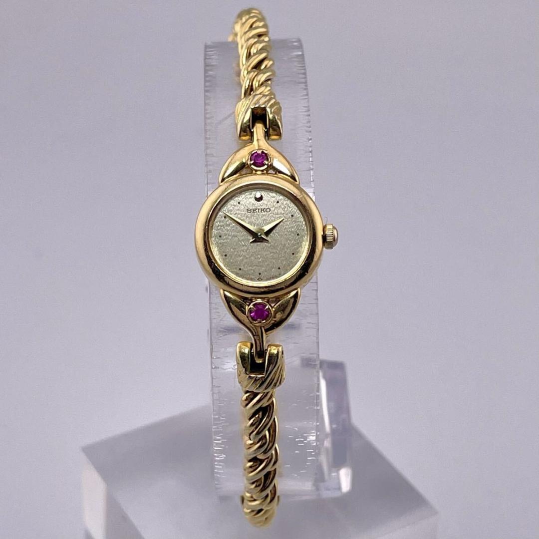 【新品電池◎/稼働】セイコー 2Pカラーストーン ルビー ゴールドウォッチ 時計