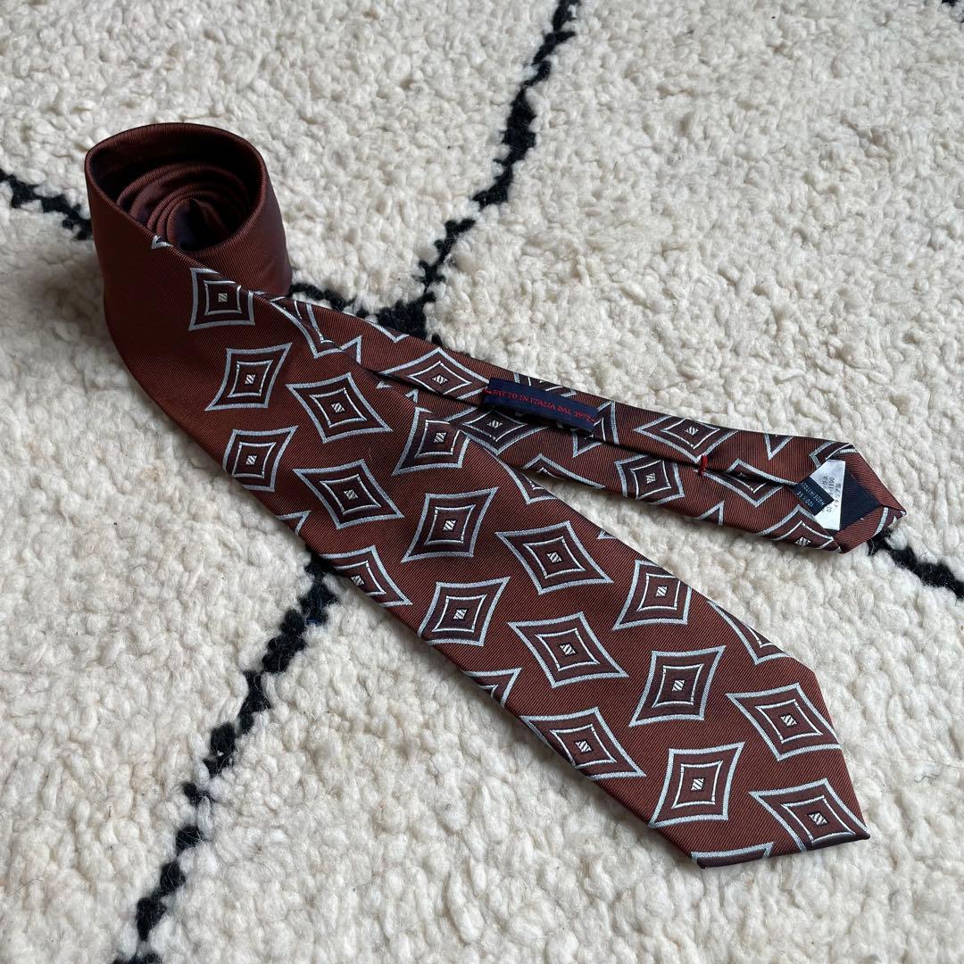 FRANCO BASSI for BEAMS F パネル幾何柄ジャカードタイ