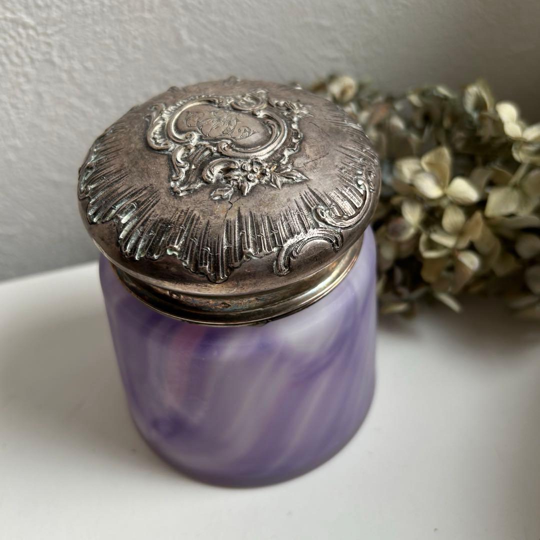 フランスアンティーク　トワレセット　コットン用の瓶　ブロカント　入れ物