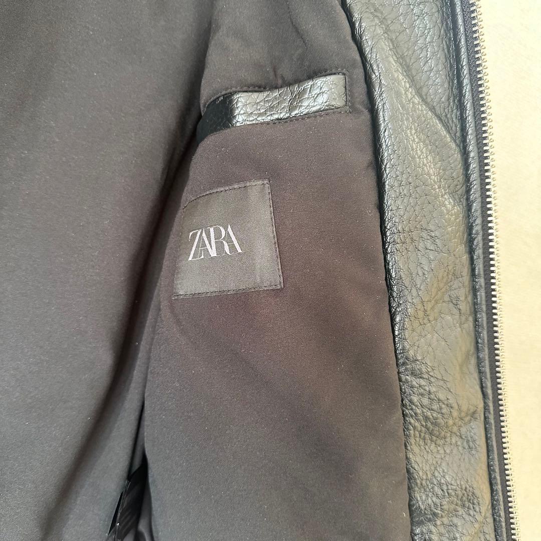 今期モデル ZARA フェイクレザージャケット 短丈 ボンバー ジャケット L