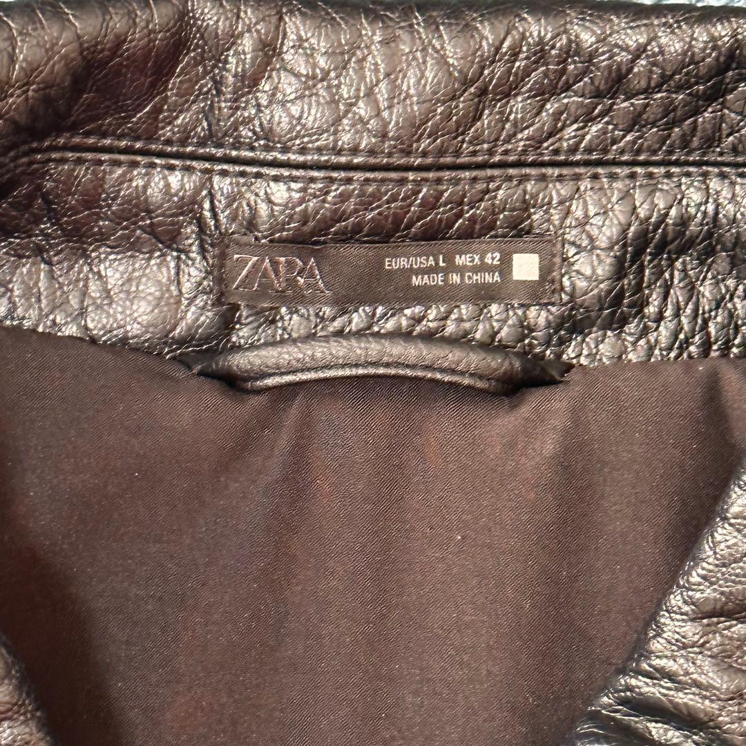 今期モデル ZARA フェイクレザージャケット 短丈 ボンバー ジャケット L