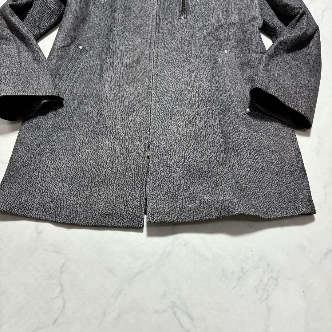 美品/アルパカレザー スタンドカラー ジャケット コート L相当 グレー