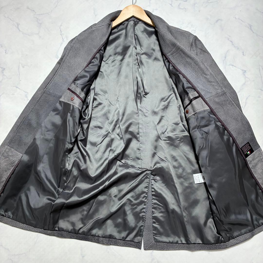 美品/アルパカレザー スタンドカラー ジャケット コート L相当 グレー