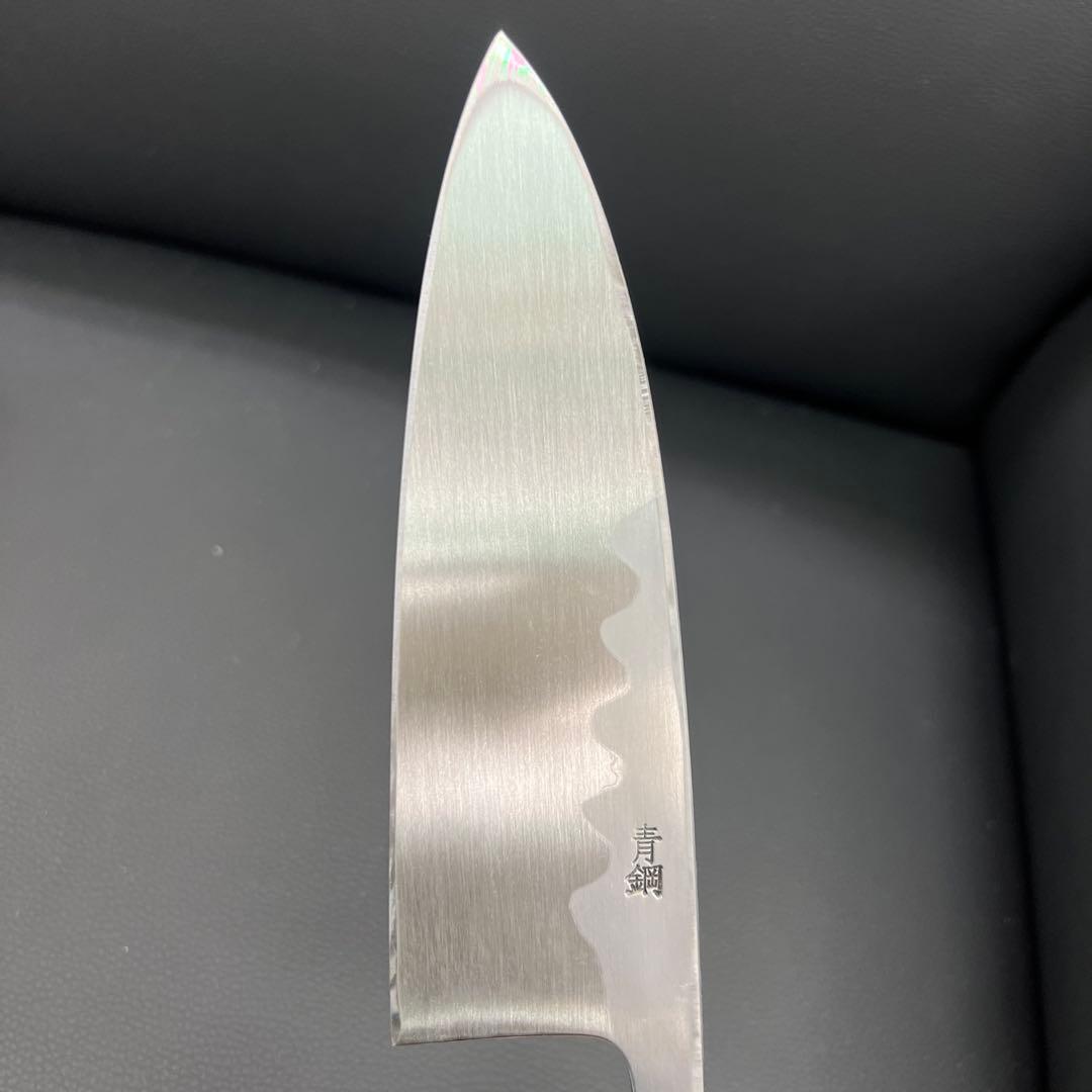 ★新品未使用★堺打刃物青鋼出刃包丁150mm五寸水牛白八角柄右片刃堺の化粧箱入