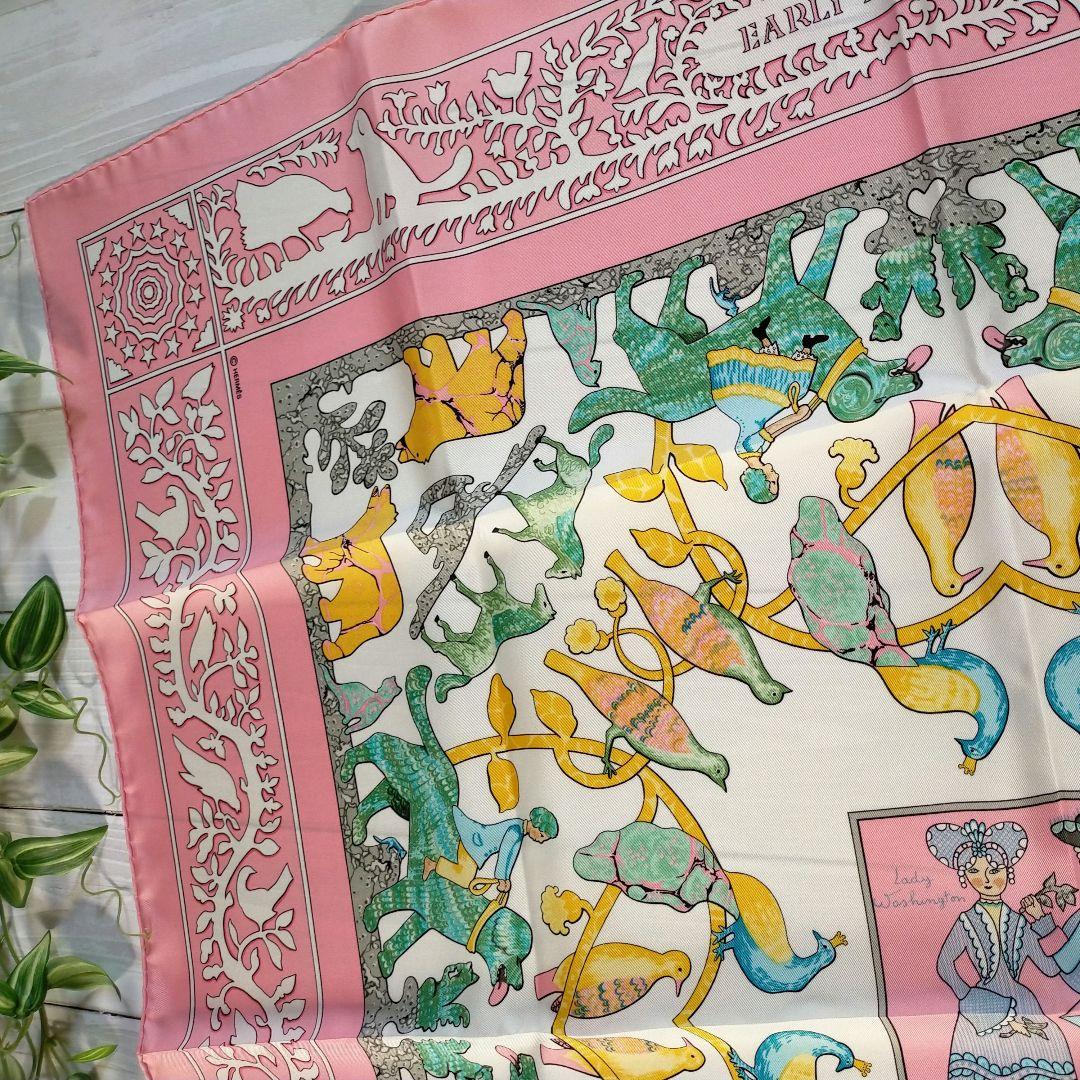 ☘️新品未使用 保存箱付☘️ HERMES カレ90　古き良きアメリカ　ピンク