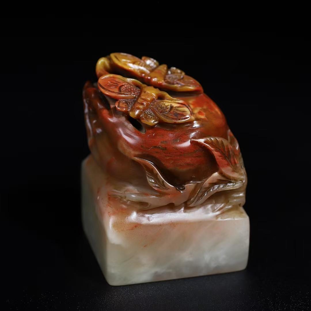 中国古美術 旧蔵 寿山芙蓉凍石〈福寿綿長〉佛手 印章 吉祥雅印 篆刻 書道具