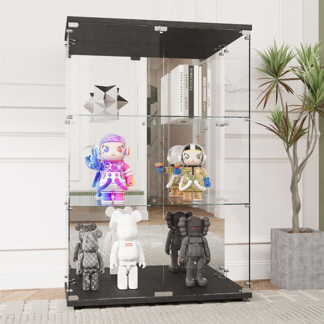 【新品】人気No.1！3段ワイドガラスケース黒｜背面ミラー仕様｜フィギュア棚