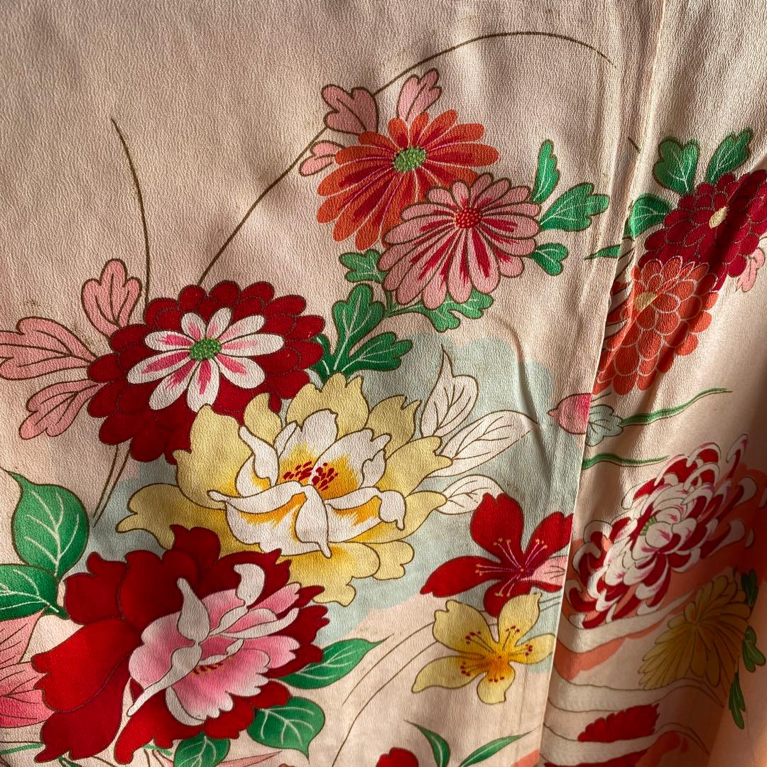 アンティーク　七五三　正月　子供用 花柄 鳳凰刺繍 着物