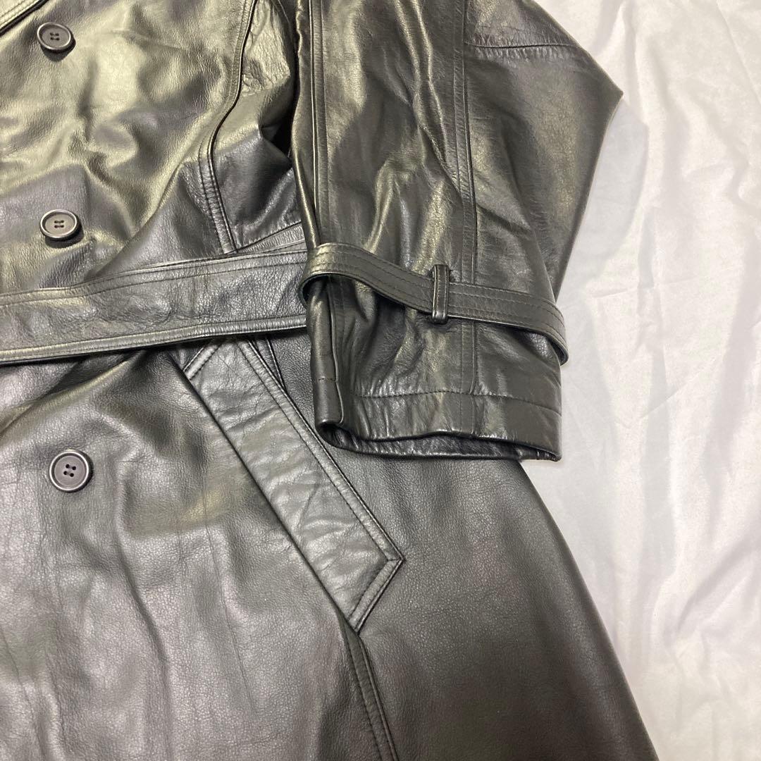 【ビッグサイズ⭐️ヴィンテージ】リアルレザー トレンチコート ロング 極美品⭐️